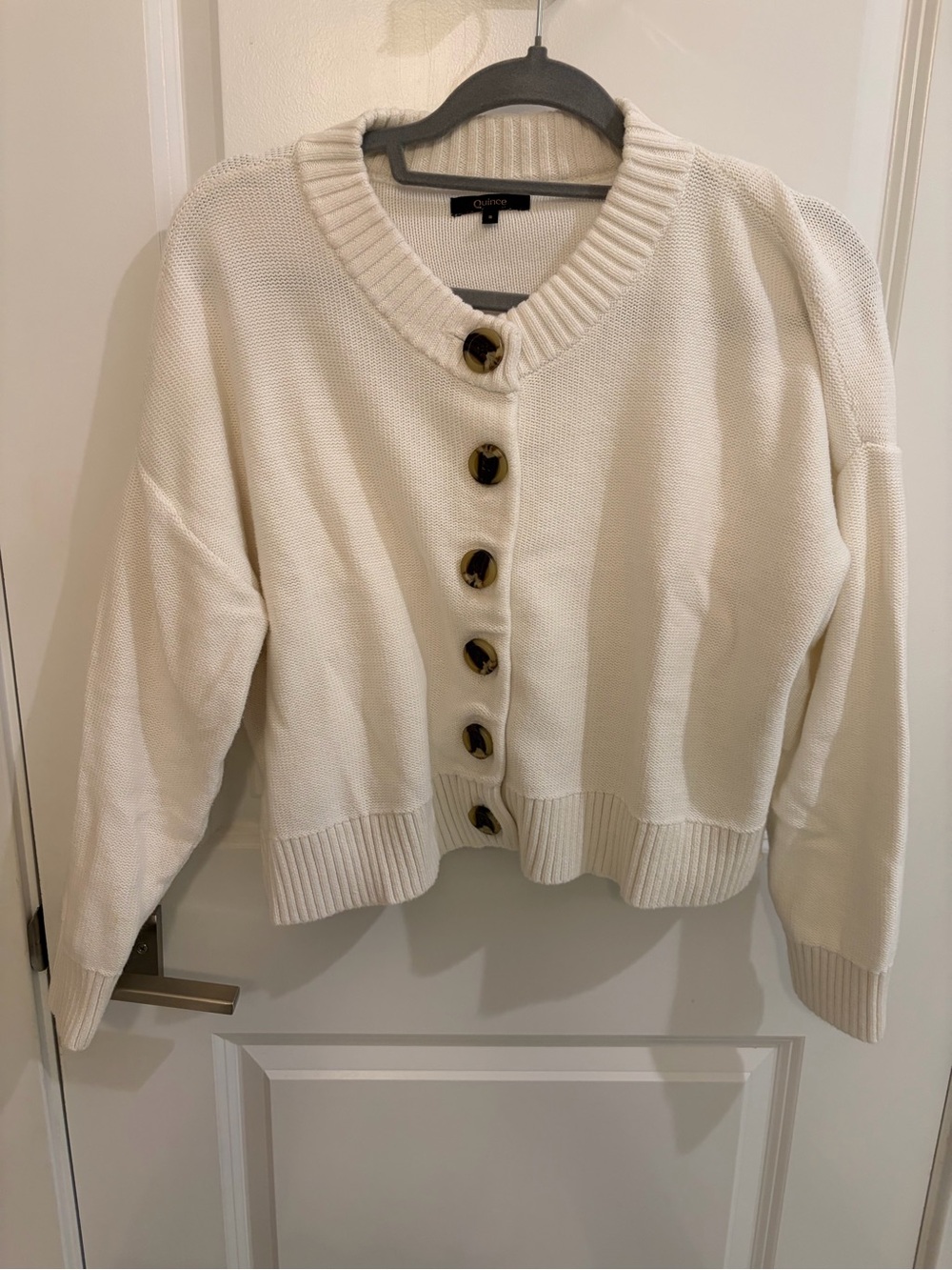 Quince Ivory Button-Front Knit Cardigan with Tortoiseshell Buttons